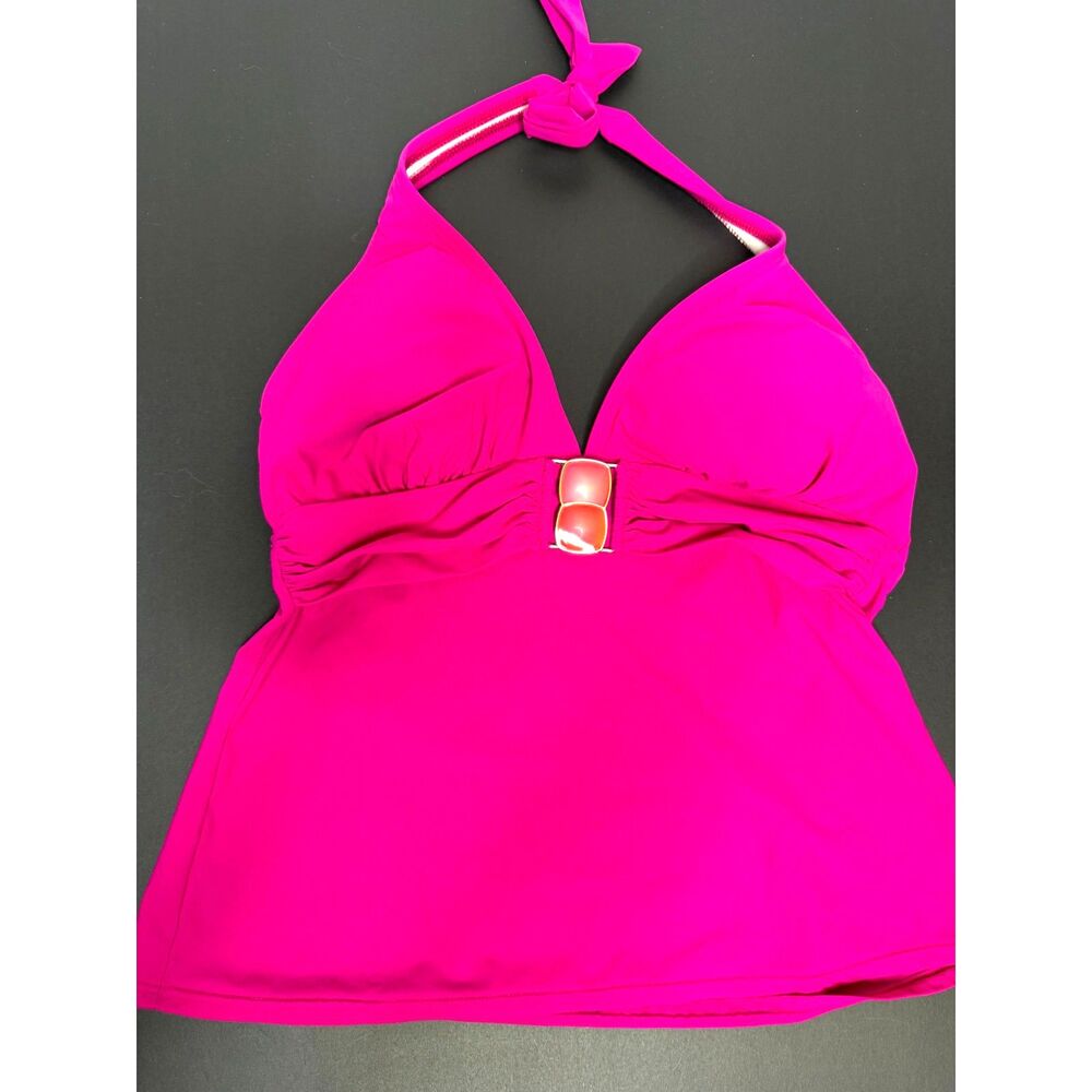 2Bamboo 34DD Medium Hot Pink Halter Tankini Top Padded Buckle Swimwear